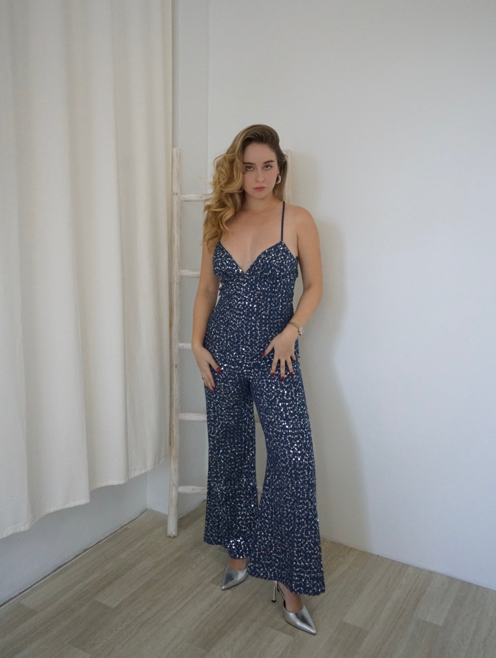 Denim Sequin Jumpsuit