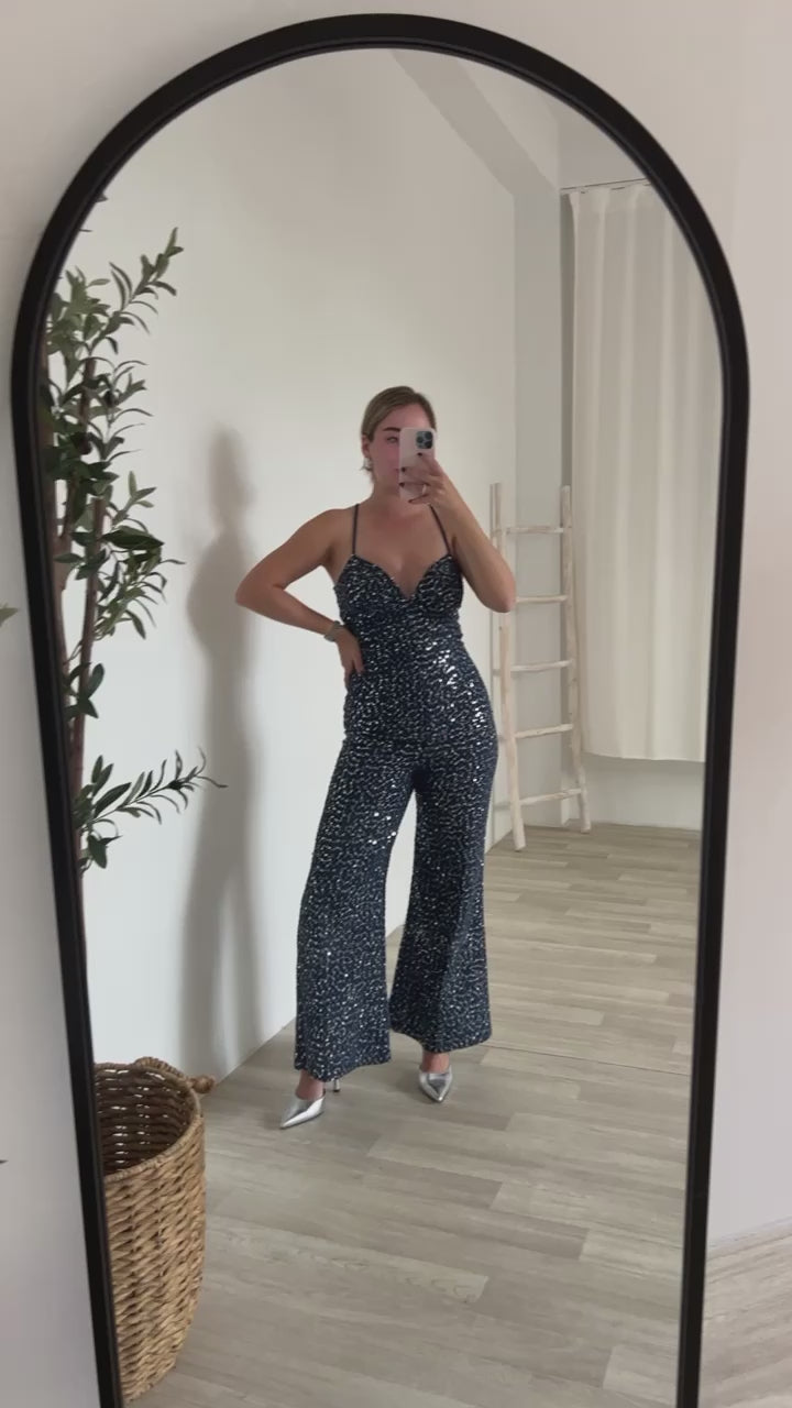 Denim Sequin Jumpsuit